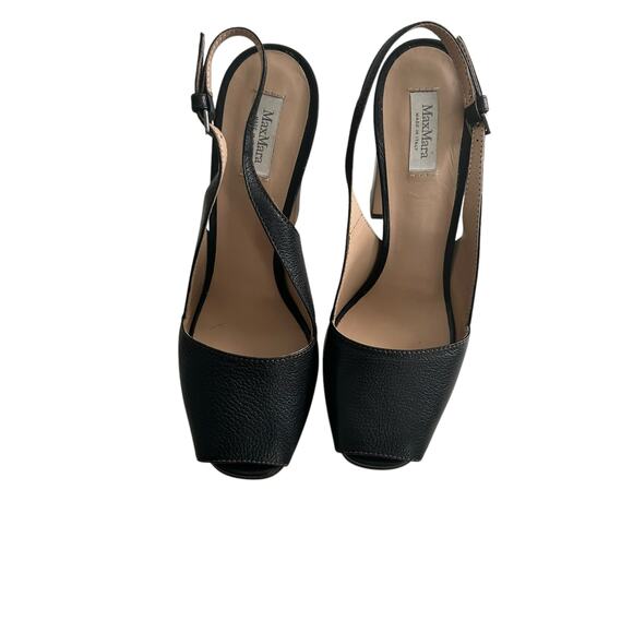 Max Mara Black Leather Platform Slingback Heels Sandals NWT Size 39 US 9 - Picture 6 of 11